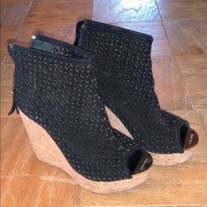 Jimmy choo black cork wedges